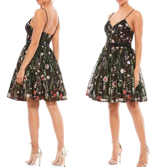 NEW Mac Duggal Floral Embroidered Black Cocktail A Line Dress Black Size 12 - Picture 2 of 10